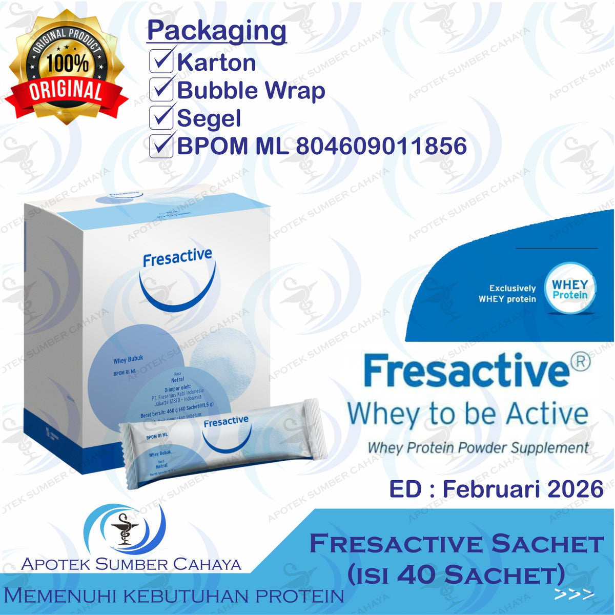 FRESACTIVE Sachet - Whey Protein (isi 40 Sahcet @11,5 Gram)