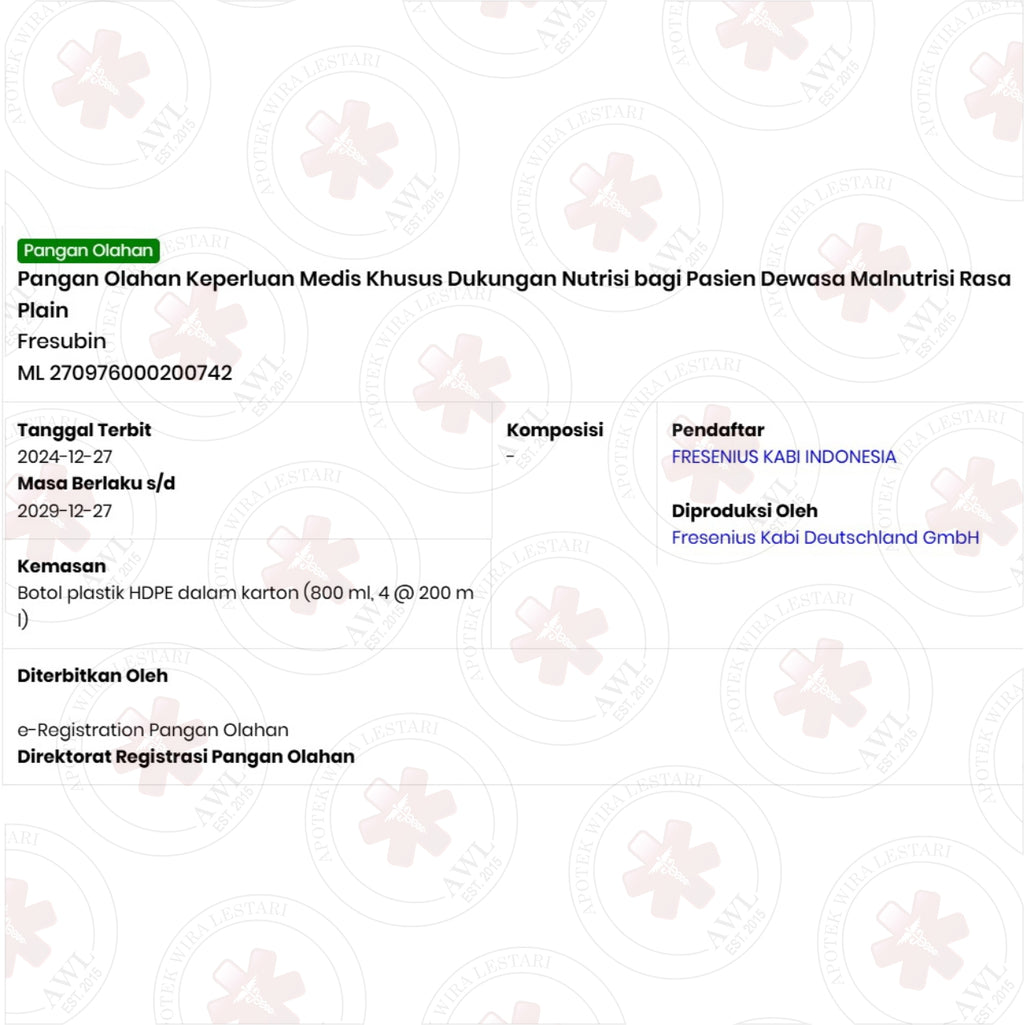 FRESUBIN 2KCAL PLAIN (isi 4 Botol)